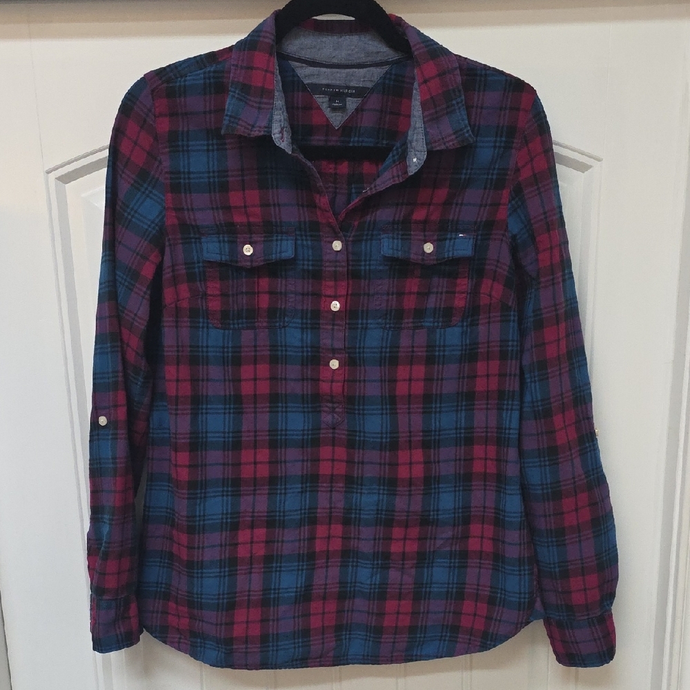 Tommy Hilfiger Red and Blue Plaid Shirt - Sz M